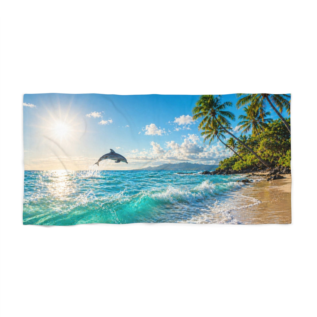 Tropical Dolphin Beach Towel — Sunlit Ocean Waves Print