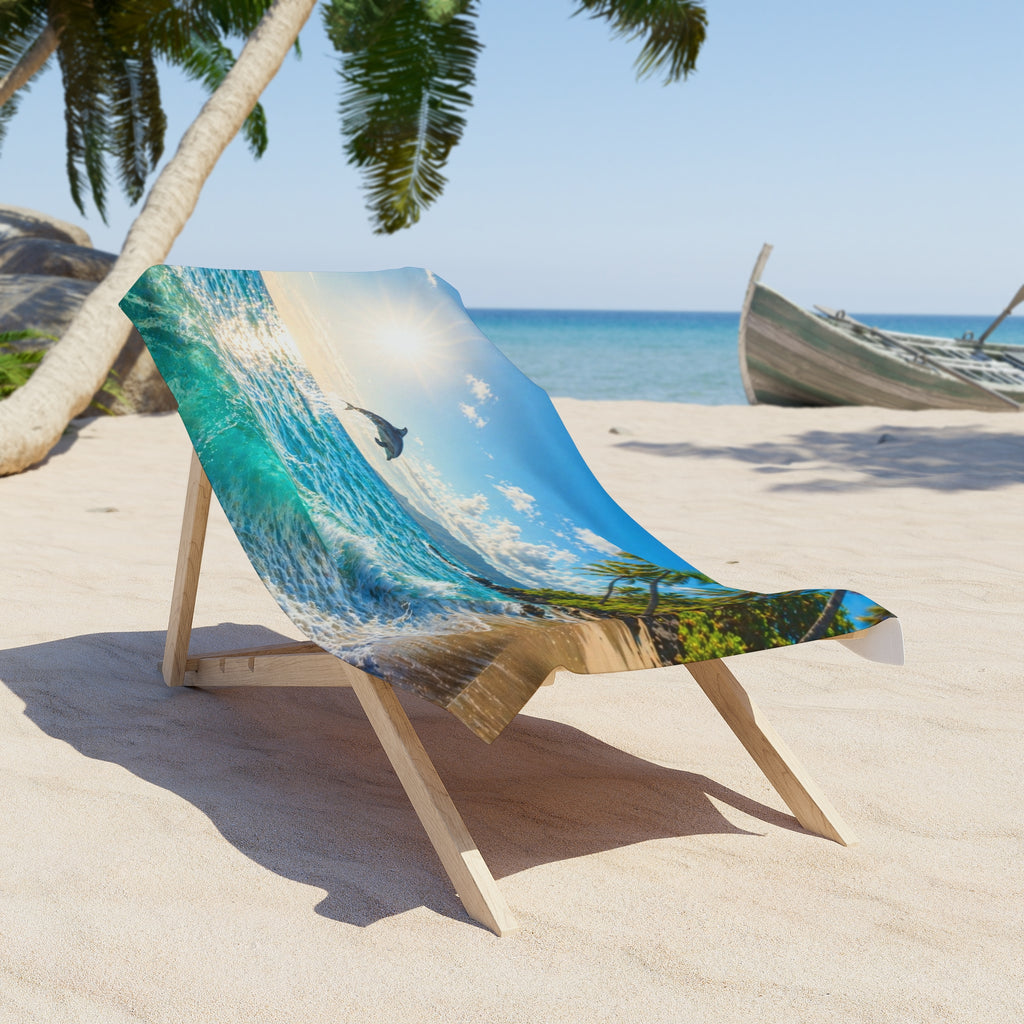 Tropical Dolphin Beach Towel — Sunlit Ocean Waves Print