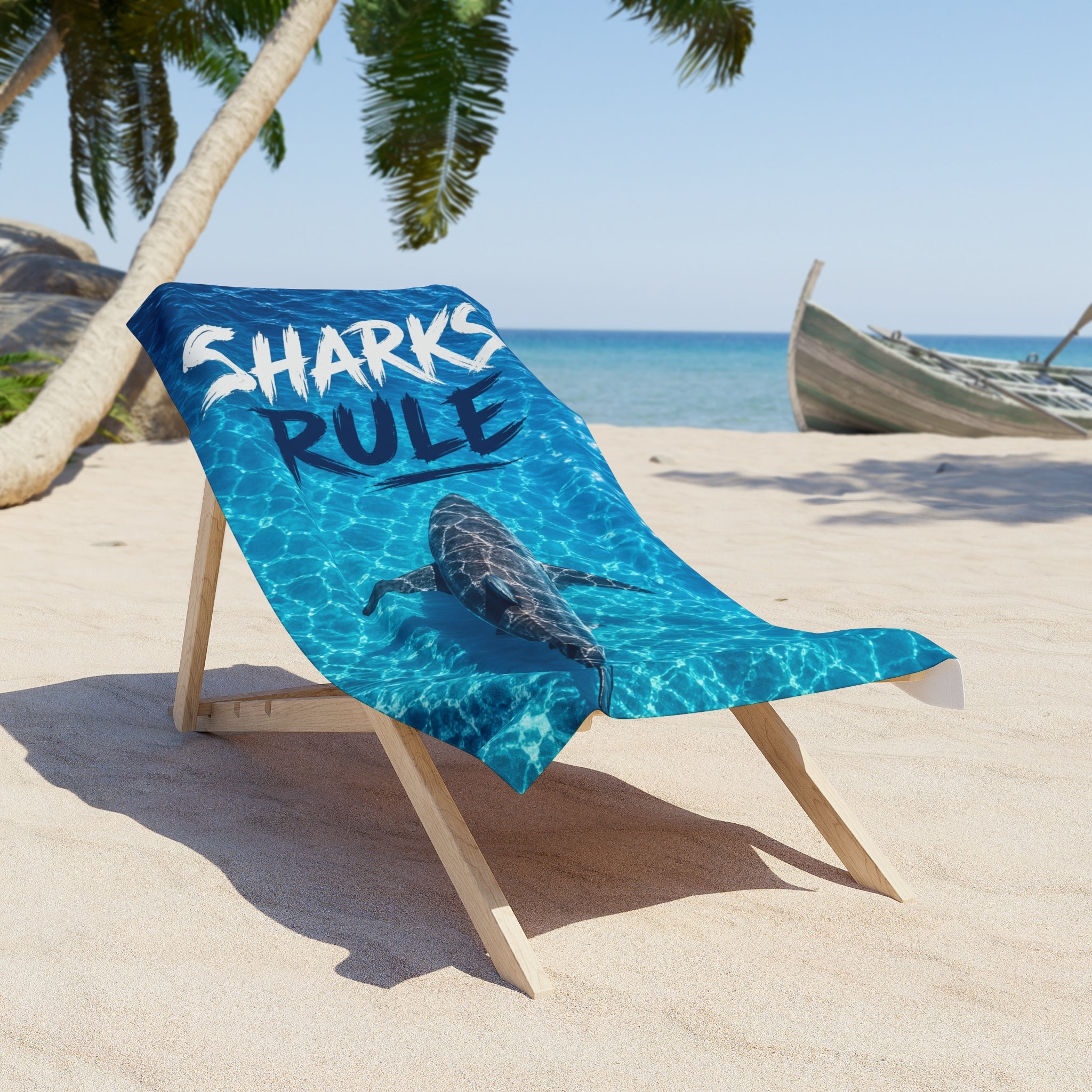 Sharks Rule Beach Towel — Realistic Shark Ocean Print