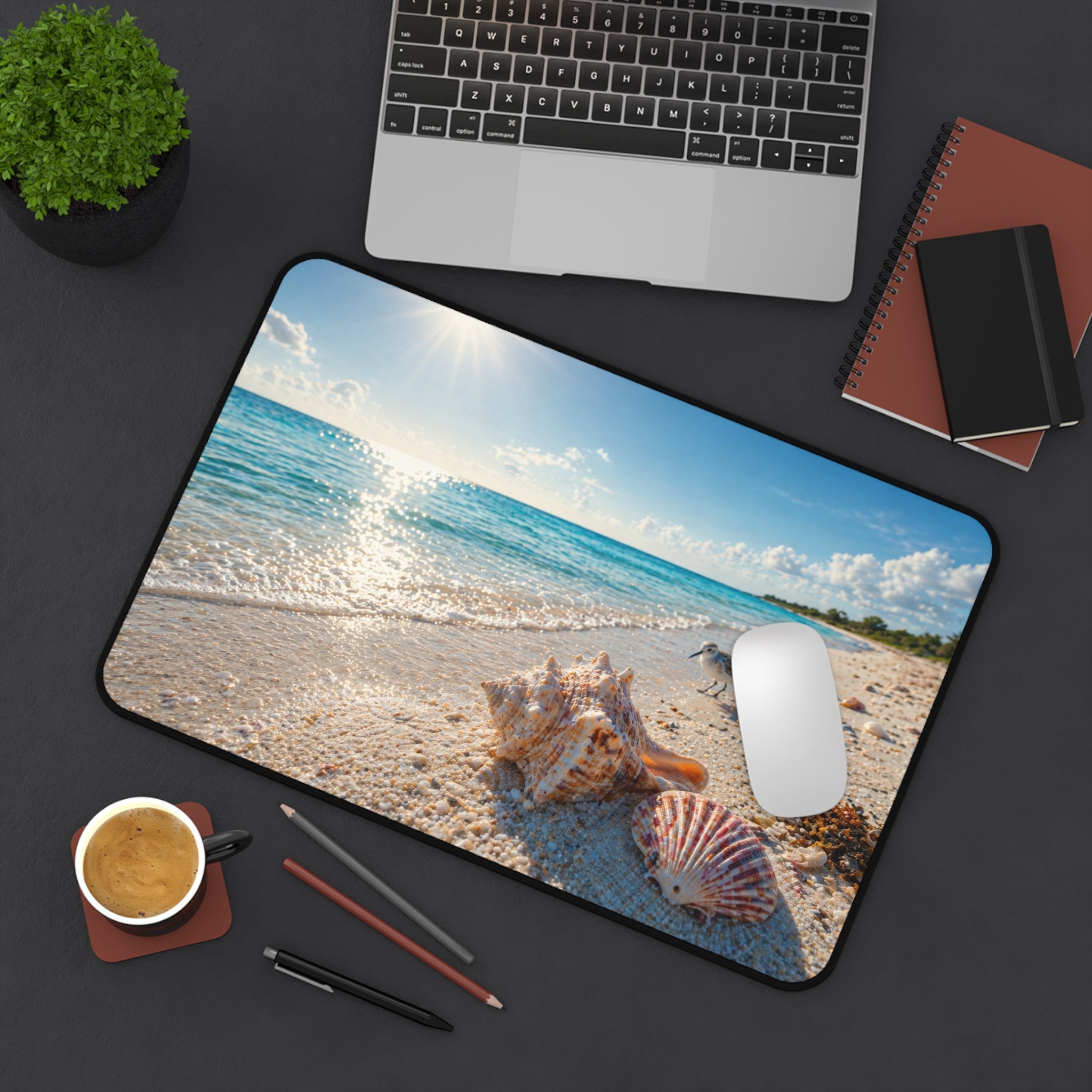 Beach Seashell Desk Mat — Coastal Ocean Beach Mousepad for Home Office