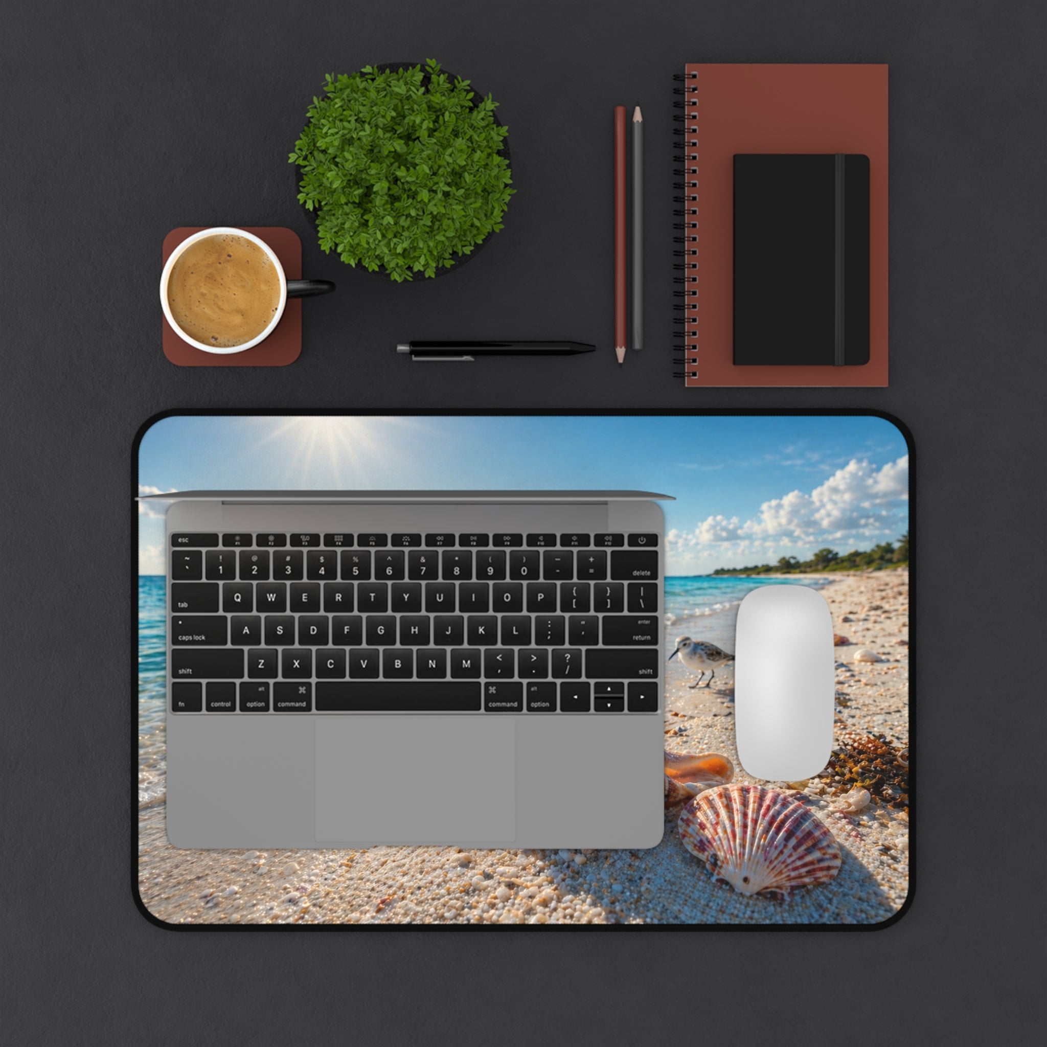 Beach Seashell Desk Mat — Coastal Ocean Beach Mousepad for Home Office