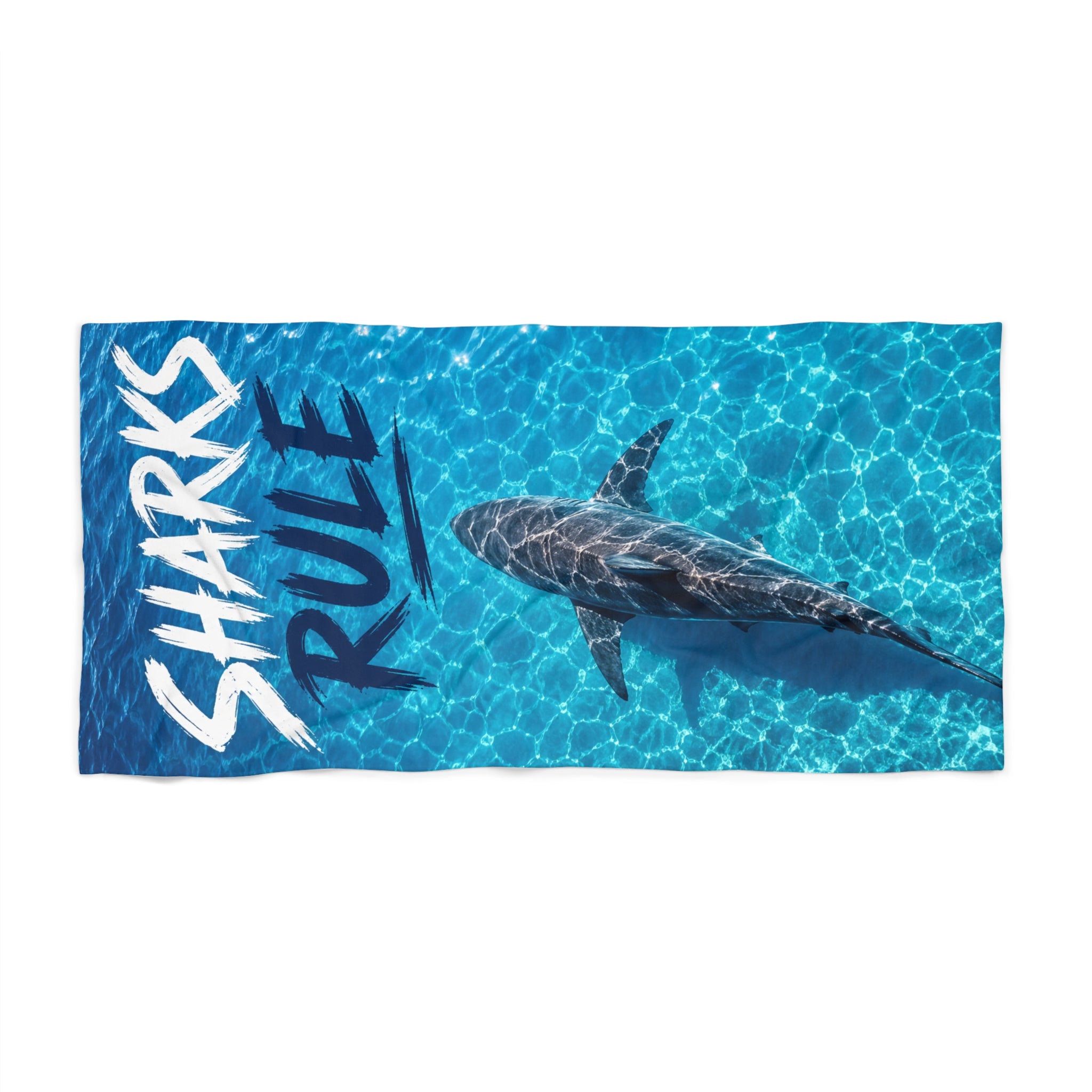 Sharks Rule Beach Towel — Realistic Shark Ocean Print