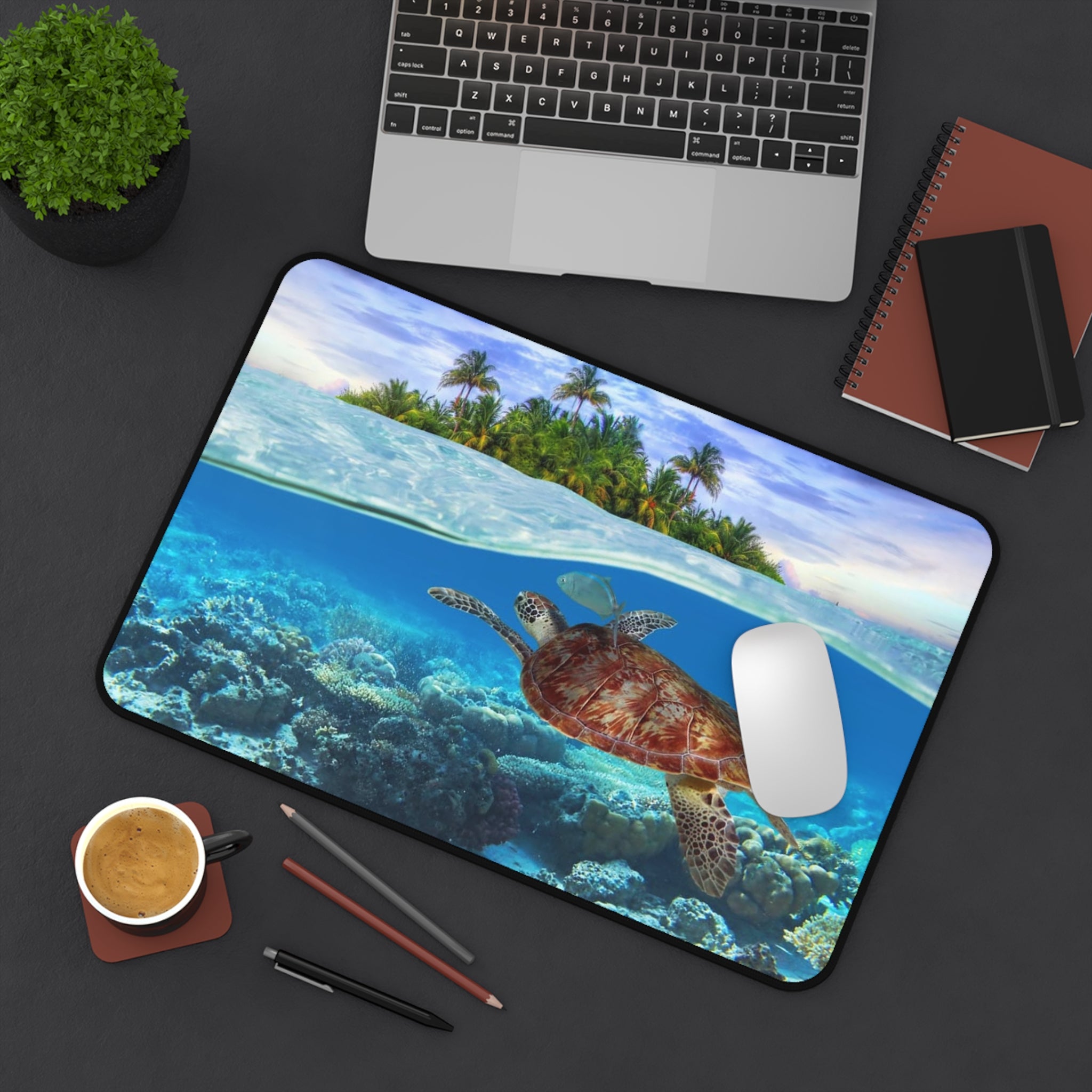 Sea Turtle Ocean Desk Mat — Tropical Island Underwater Mouse Pad