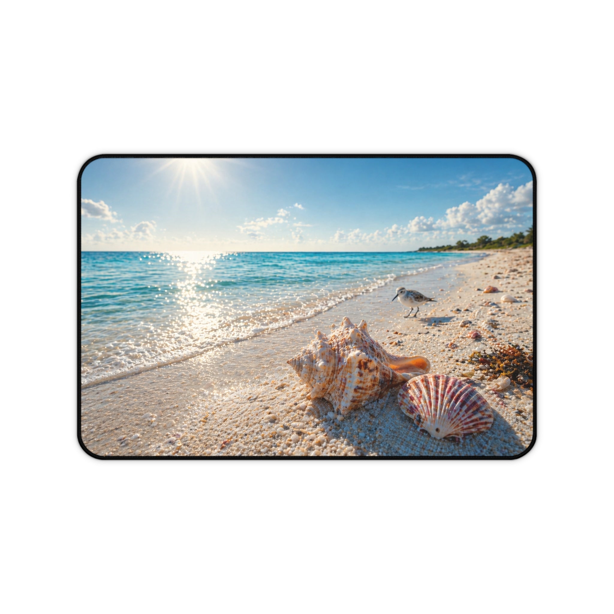 Beach Seashell Desk Mat — Coastal Ocean Beach Mousepad for Home Office